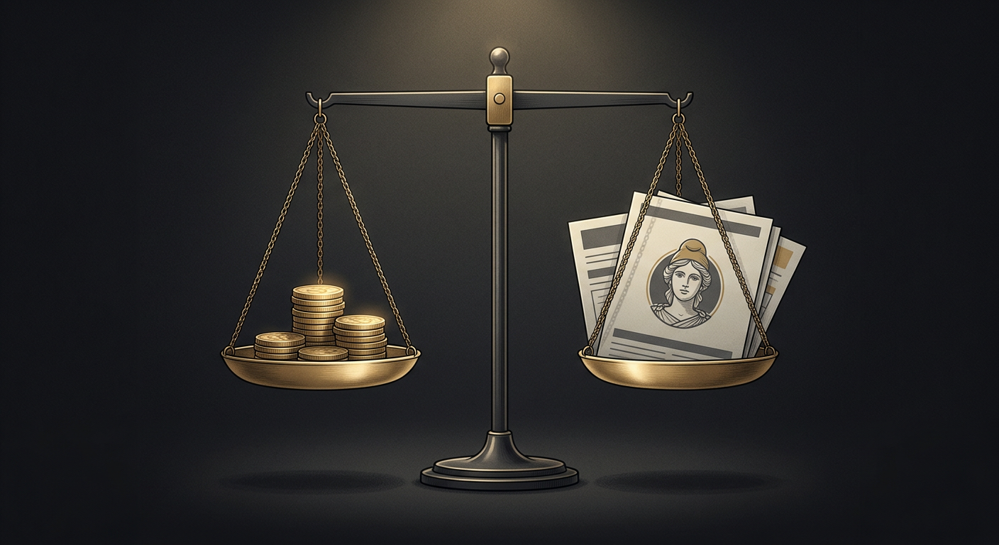 Balance symbolisant la fiscalité des métaux précieux — pièces d'or et documents fiscaux